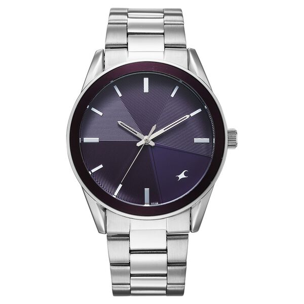 Fastrack Stunners Quartz Analog Purple Dial Silver Stainless Steel Strap Watch For Guys - image number 0