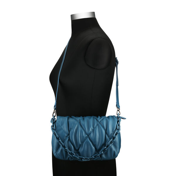 Fastrack Pleat-Quilted Satchel with Acetate Chain Handle in Blue - image number 4