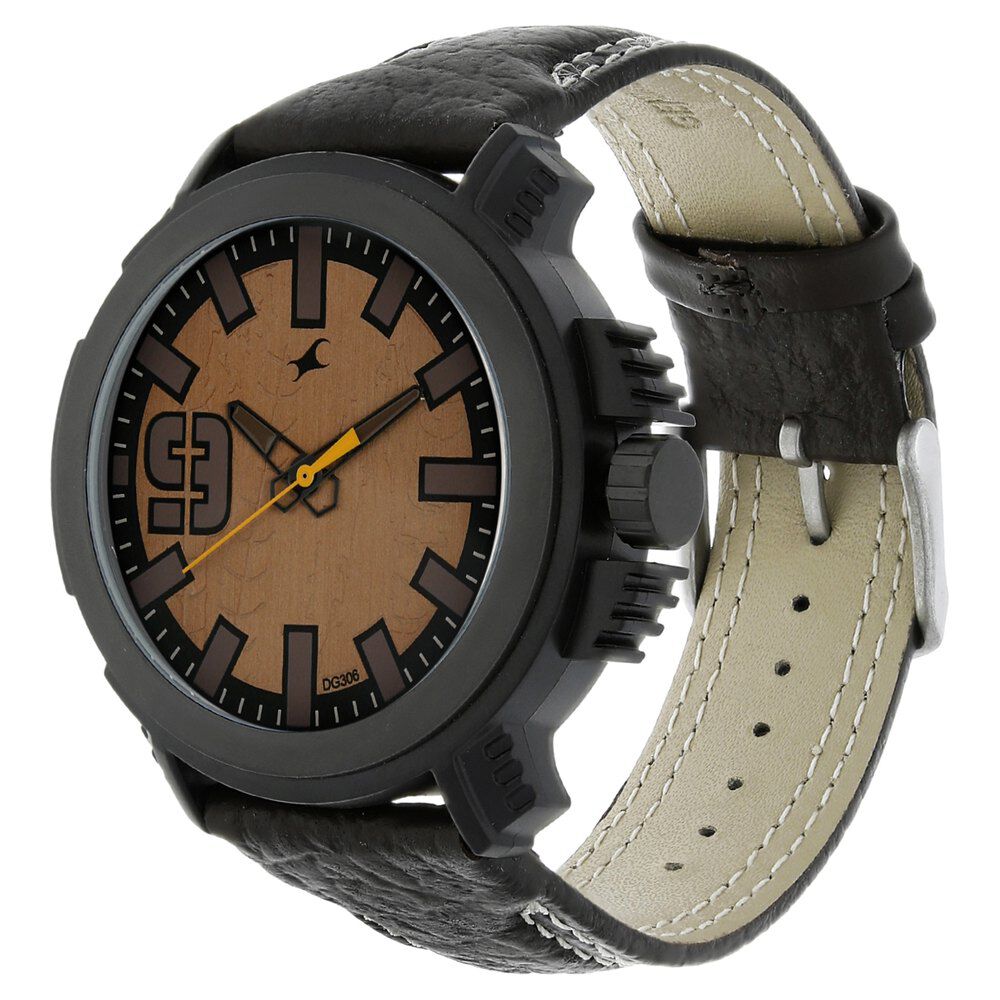 Fastrack Quartz Analog Brown Dial Leather Strap Watch for Guys