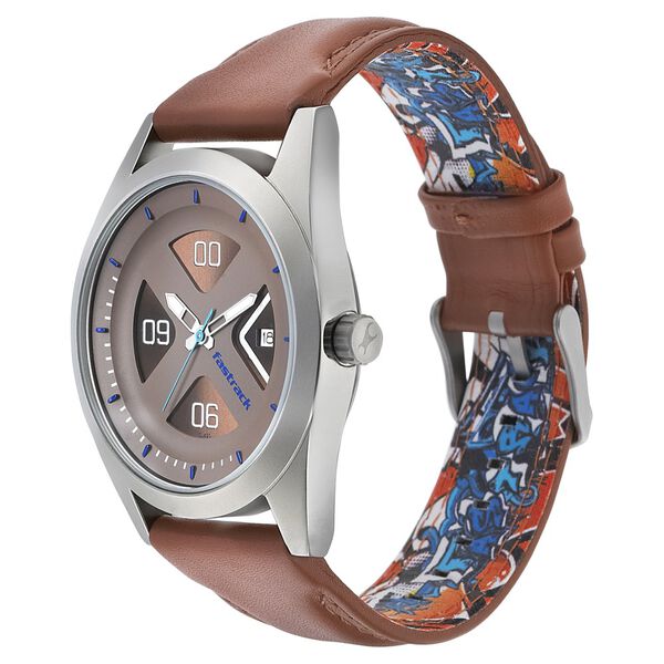 Fastrack Go Skate Quartz Analog with Date Brown Dial Leather Strap Watch for Guys - image number 2