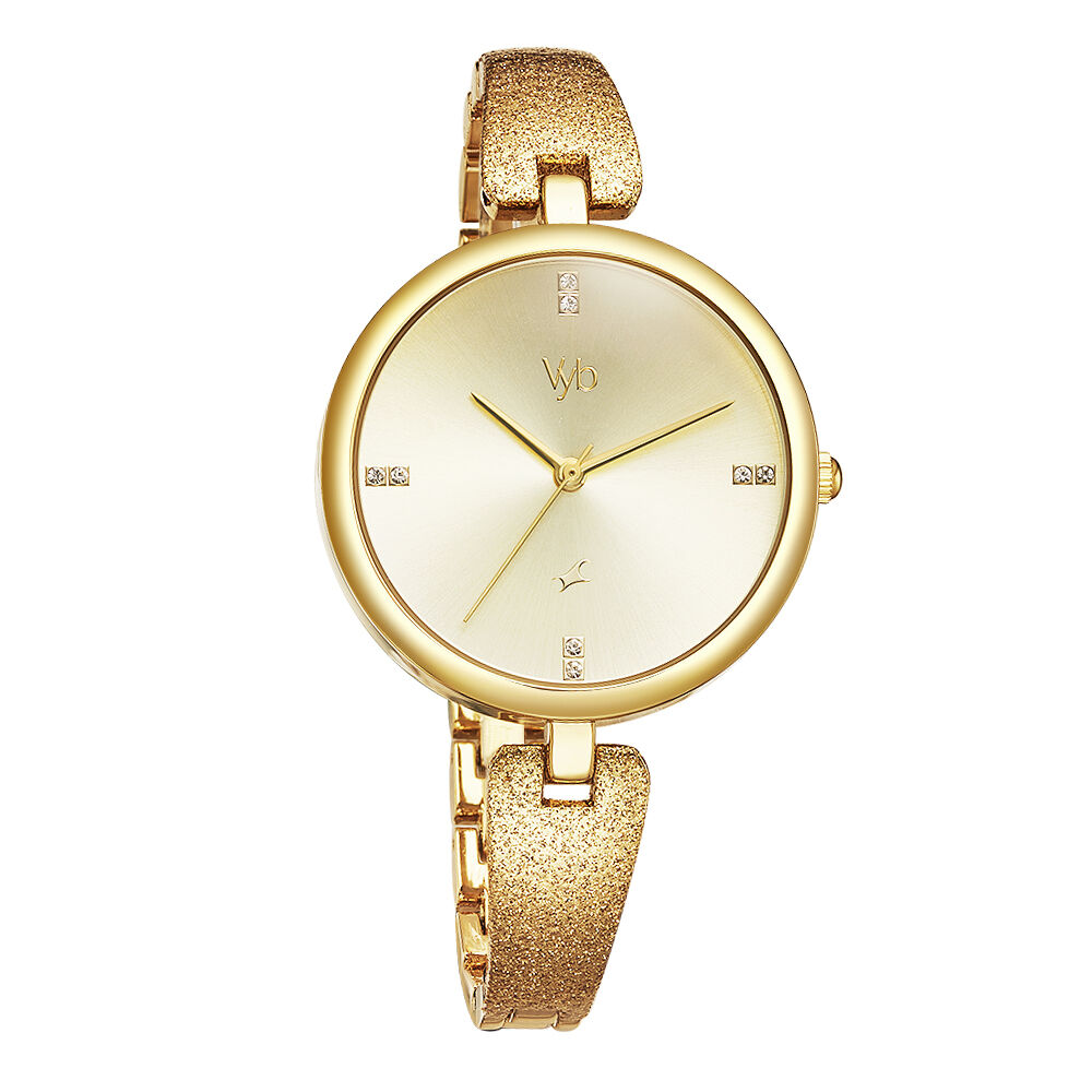Vyb by Fastrack Quartz Analog Golden Dial Metal Strap Watch for Girls