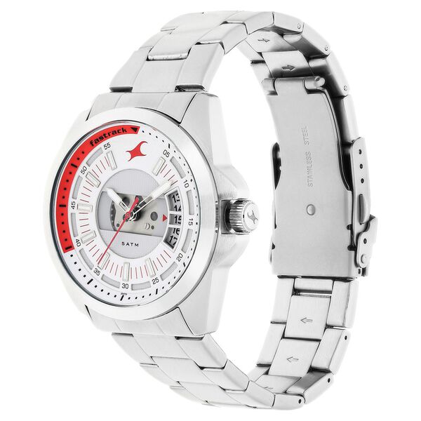 Fastrack Loopholes Quartz Analog with Date White Dial Stainless Steel Strap Watch for Guys - image number 2