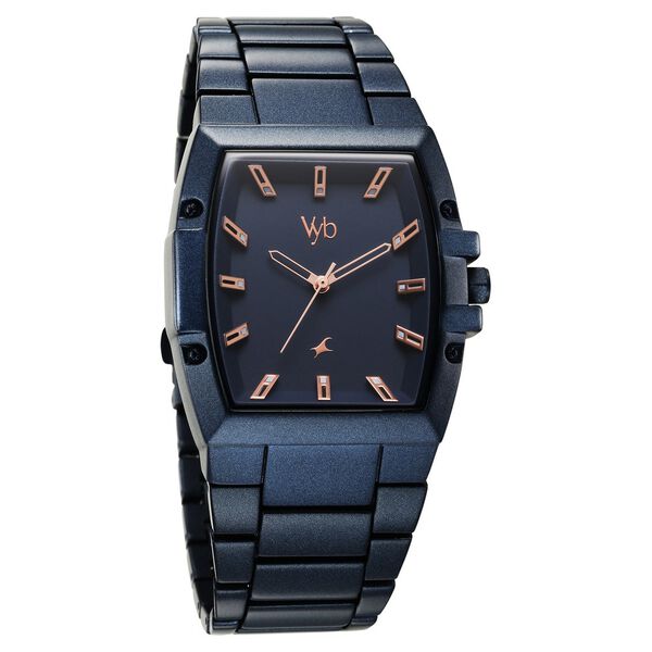 Vyb Pioneer By Fastrack Quartz Analog Blue Dial Metal Strap Watch For Guys - image number 1