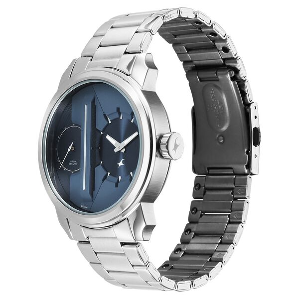 Fastrack Pulse IV Dual Time Analog Watch with Blue Dial & Silver Stainless Steel Strap For Guys - image number 2