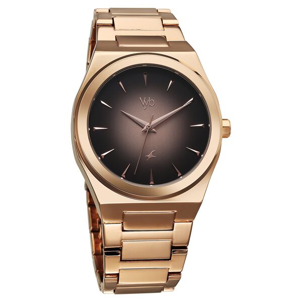 Vyb Quest By Fastrack Quartz Analog Black Gradient Dial Metal Strap Watch For Guys - image number 0
