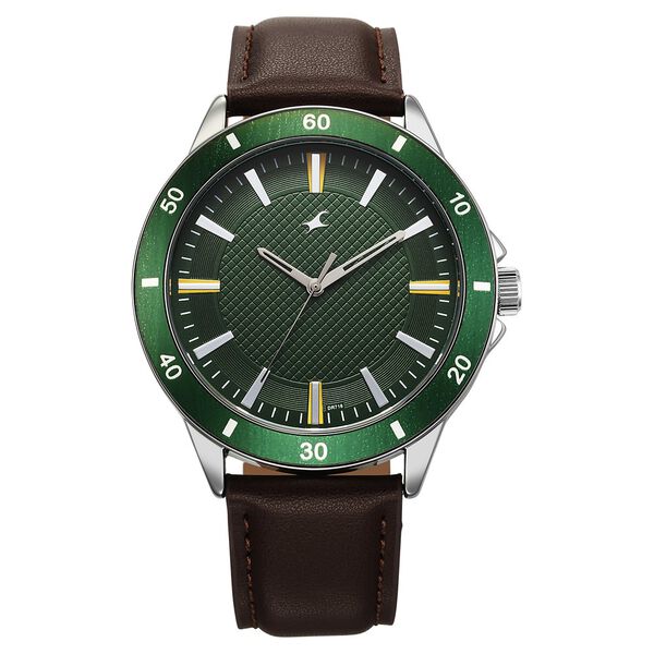 Fastrack Stunners X Quartz Analog Green Dial Leather Strap Watch For Guys - image number 0