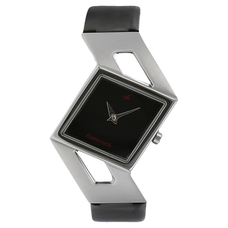 Buy Online Fastrack Quartz Analog Black Dial Leather Strap Watch for