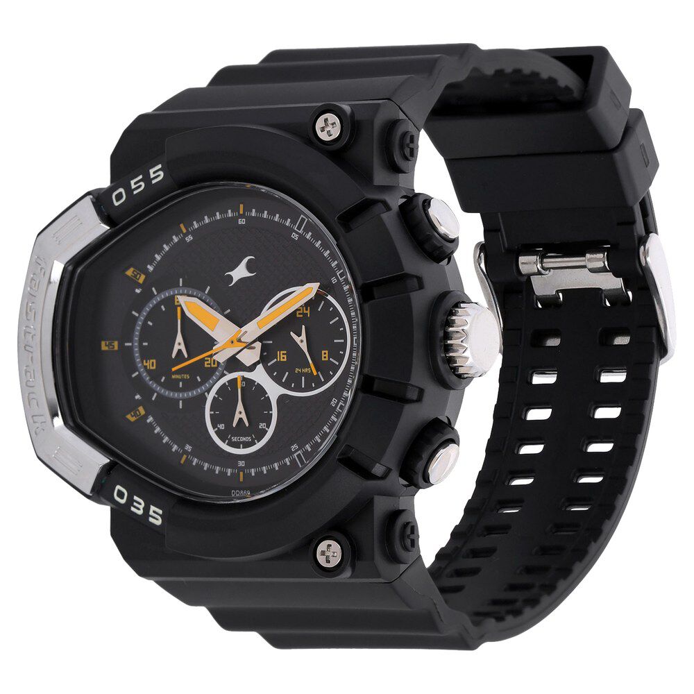 Buy Online Fastrack Quartz Chronograph Black Dial Plastic Strap Watch for Guys 38007pp02j Fastrack