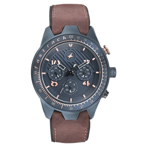Fastrack All Nighters Quartz Multifunction Blue Dial Leather Strap Watch for Guys - image number 2