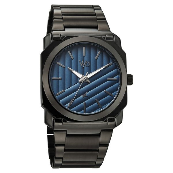 Vyb Challenger By Fastrack Quartz Analog Blue Dial Grey Stainless Steel Strap Watch For Guys - image number 1