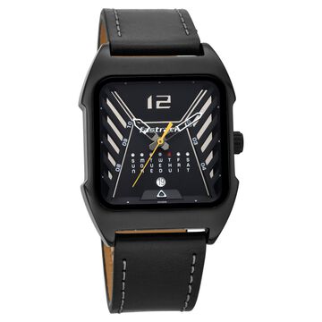 Fastrack Gamify Quartz Analog with Day and Date Black Dial Leather Strap Watch for Guys