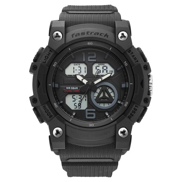 Fastrack StreetStyle Quartz Analog Digital Black Dial Black Polyether Strap Watch For Guys - image number 0