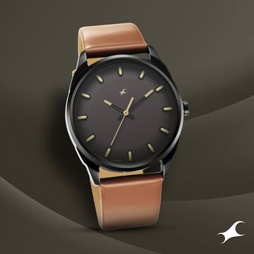 Fastrack After Dark Brown Dial Leather Strap Watch for Guys