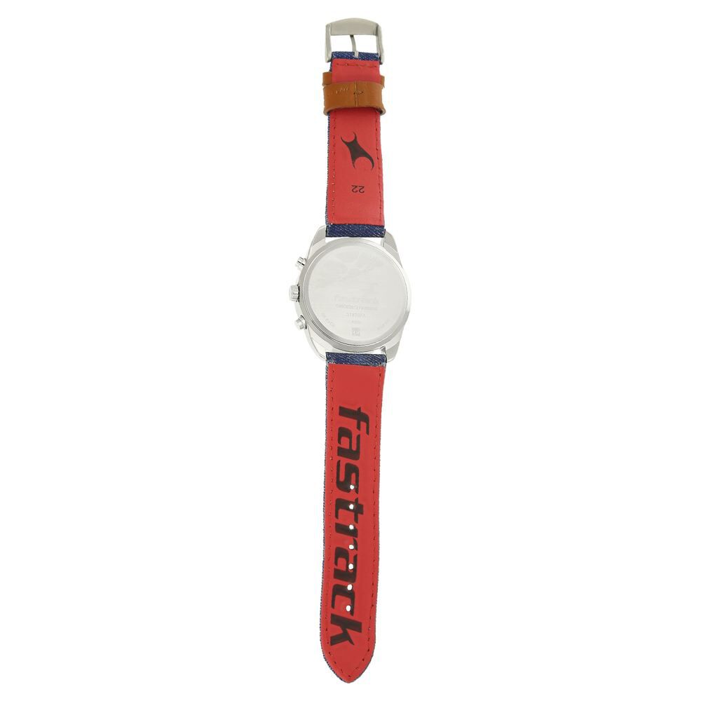 Buy Online Fastrack Denim Quartz Multifunction White Dial Denim Strap Watch for Guys nn3187sl01 Fastrack