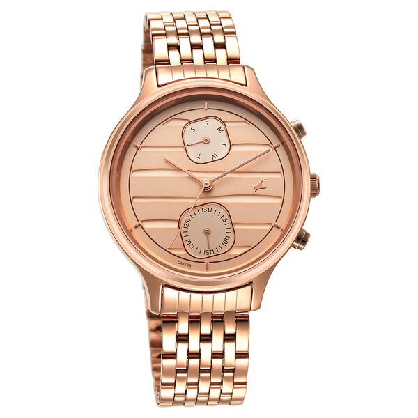 Fastrack Style Up Rose Gold Dial Stainless Steel Strap Watch for Girls - image number 1