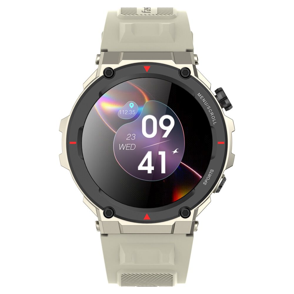 Buy Online Fastrack Xtreme Pro with 3.6 cm AMOLED Display Rugged Design SingleSync BT Calling Functional Crown with Beige Strap 38111pp03 Fastrack