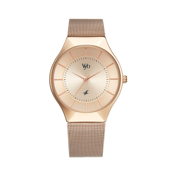Fastrack Vyb Successor Quartz Analog Rose Gold Dial Stainless Steel Strap Watch for Girls - image number 0