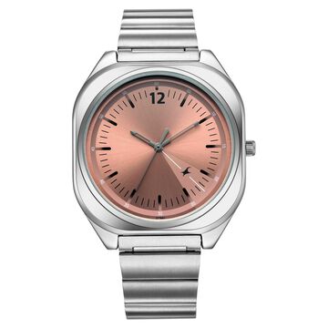 Fastrack 9 to Fine Analog withSalmon Pink Metal Strap Watch for Guys