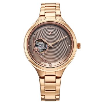 Fastrack Automatic Rose Gold Dial Metal Strap Watch For Girls