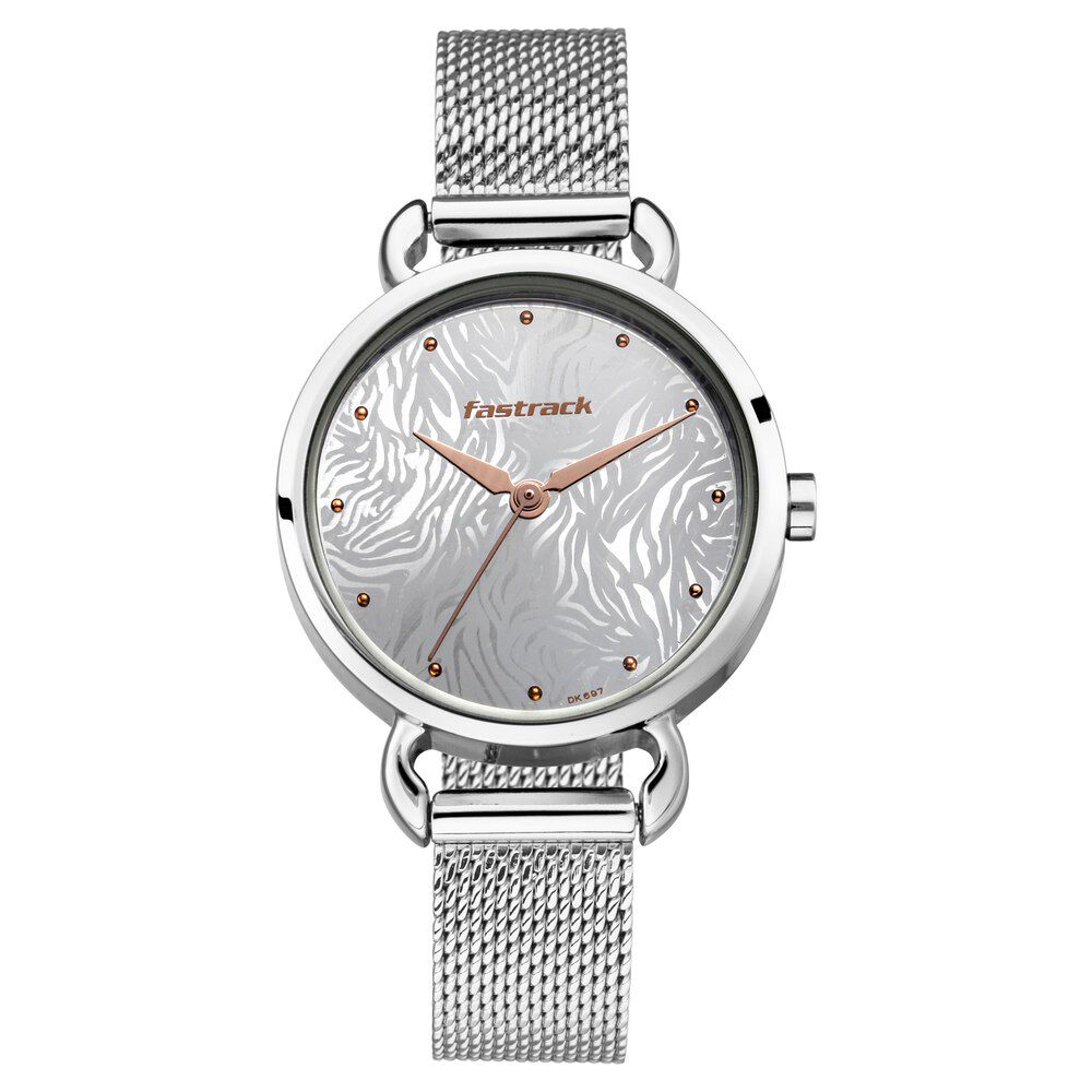 Fastrack Animal Print Quartz Analog Silver Dial Stainless Steel Strap Watch for Girls