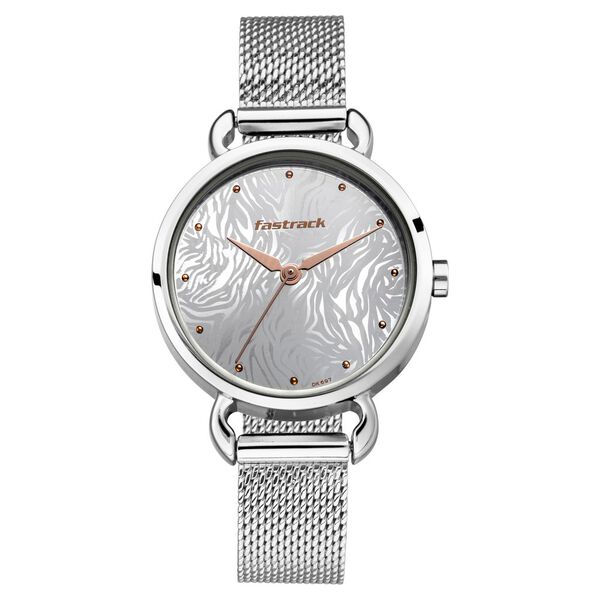 Fastrack Animal Print Quartz Analog Silver Dial Stainless Steel Strap Watch for Girls - image number 2