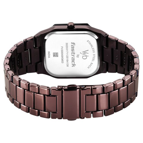Vyb Pioneer By Fastrack Quartz Analog Black Dial Brown Metal Strap Watch For Guys - image number 5