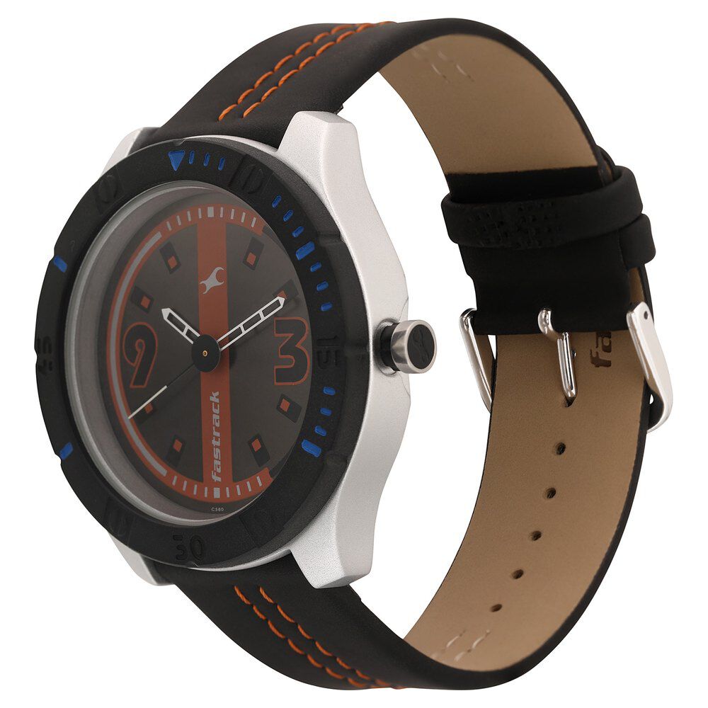 Fastrack Quartz Analog Black Dial Leather Strap Watch for Guys