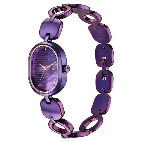 Fastrack Style Up Quartz Analog Purple Mother Of Pearl Dial Purple Metal Strap Watch For Girls - image number 2