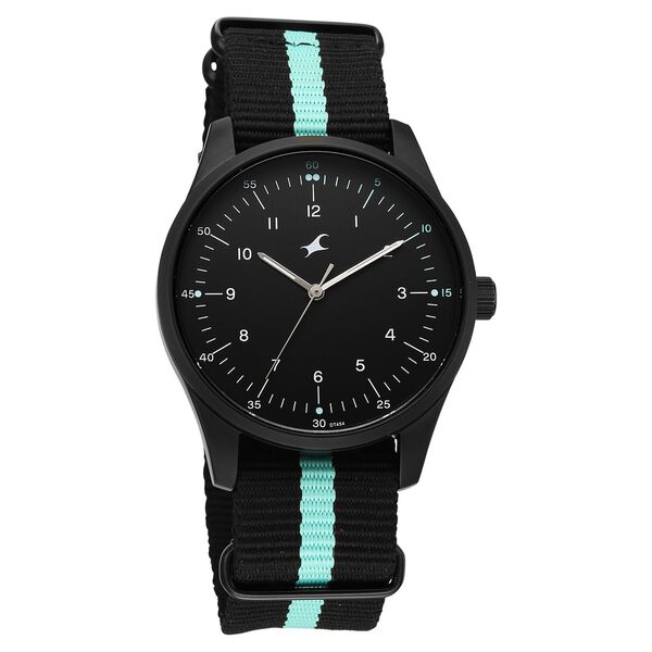Fastrack Stunners Quartz Analog Black Dial Two Toned Nylon Strap Watch For Guys - image number 1