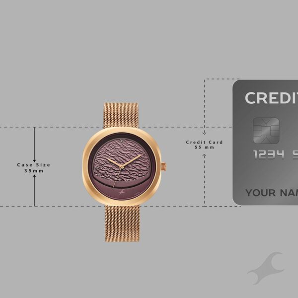 Fastrack Gelato rosegold analog mesh strap watch with Plum dial for Girls - image number 3