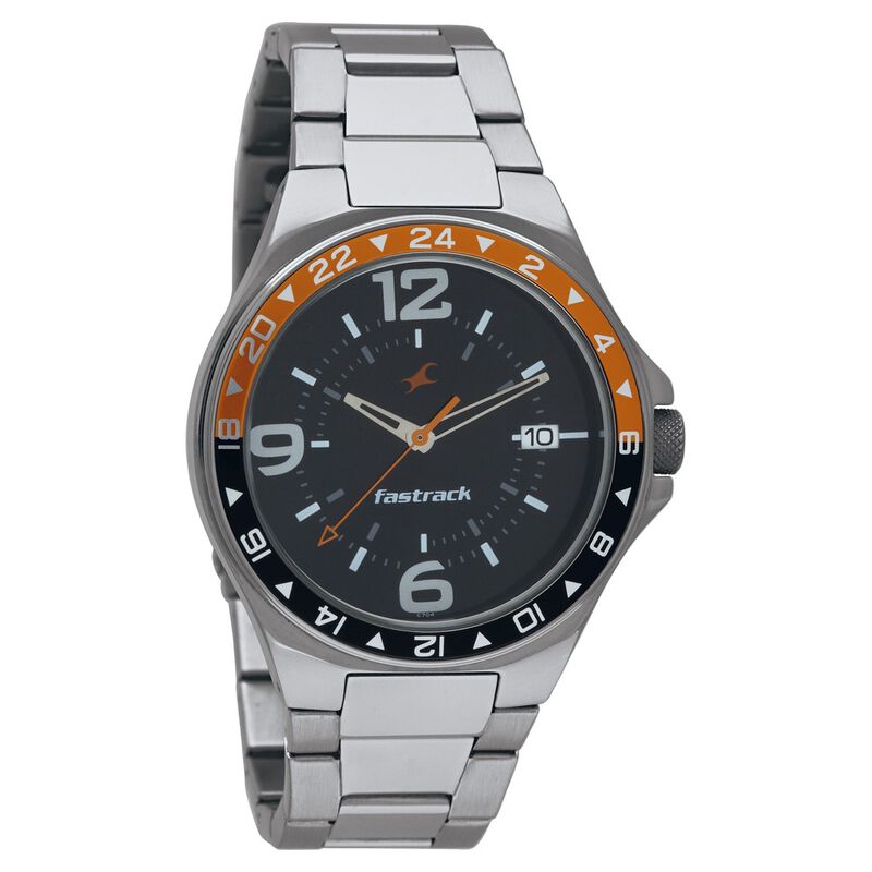 Buy Online Fastrack Quartz Analog with Date Black Dial Stainless Steel ...