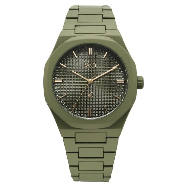 Vyb Hustler By Fastrack Quartz Analog Green Dial Metal Strap Watch For Guys - image number 2