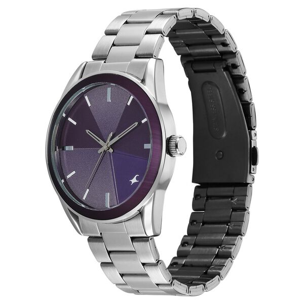 Fastrack Stunners Quartz Analog Purple Dial Silver Stainless Steel Strap Watch For Guys - image number 2