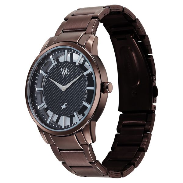 Vyb Horizon By Fastrack Quartz Analog Black Dial Brown Stainless Steel Strap Watch For Guys - image number 4