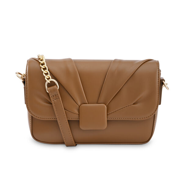 Fastrack Soft-Pleated Sling Bag with Metal Chain Accents  in Tan - image number 1