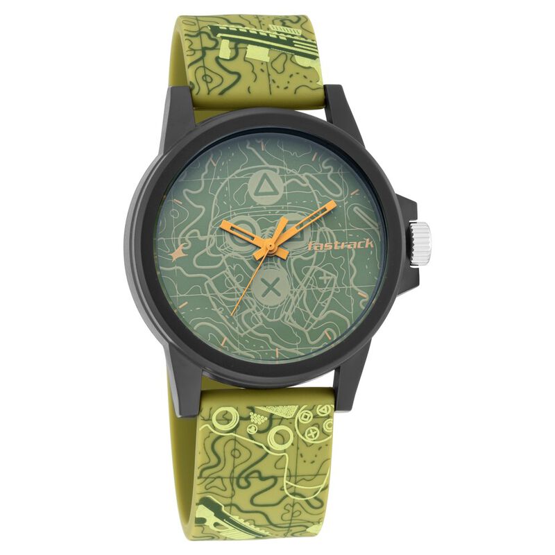 Buy Online Fastrack Arcade Quartz Analog Green Dial Silicone Strap