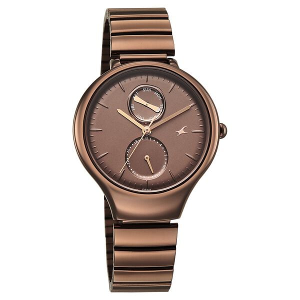Fastrack Gelato brown multifunction metal strap watch with Chocolate dial for Girls - image number 1