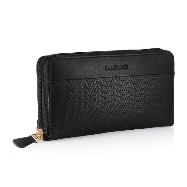 Fastrack Black Textured Zip-around Wallet - image number 1