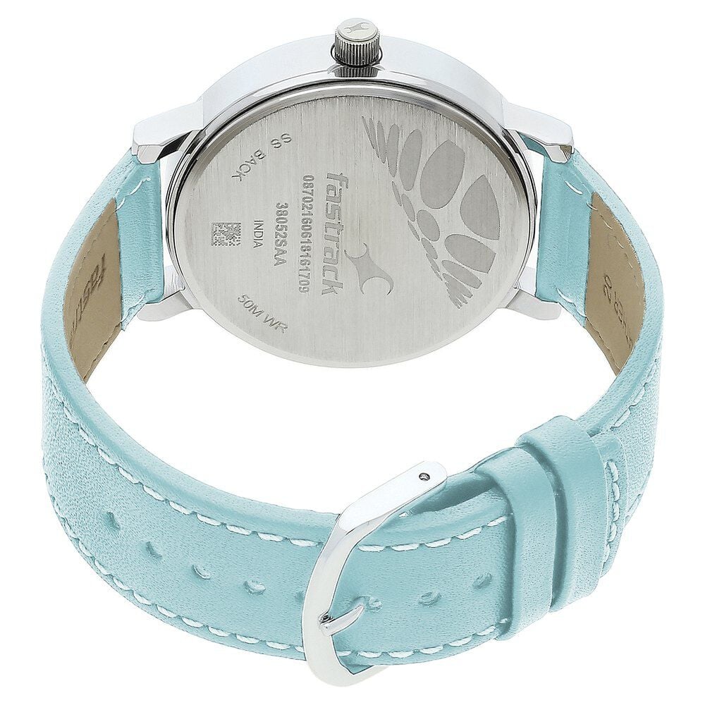 Fastrack Tropical Waters Quartz Analog Blue Dial Leather Strap Watch for Girls