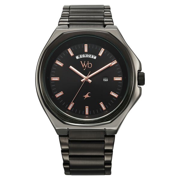 Vyb Orion By Fastrack Quartz Analog Black Dial Metal Strap Watch For Guys - image number 2