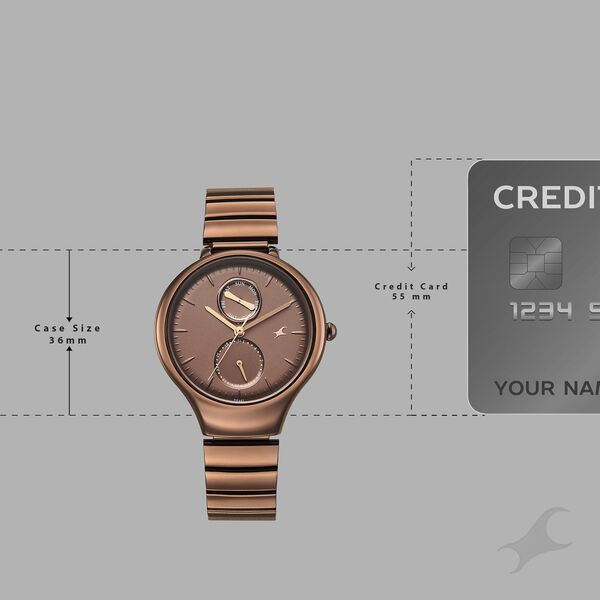 Fastrack Gelato brown multifunction metal strap watch with Chocolate dial for Girls - image number 3