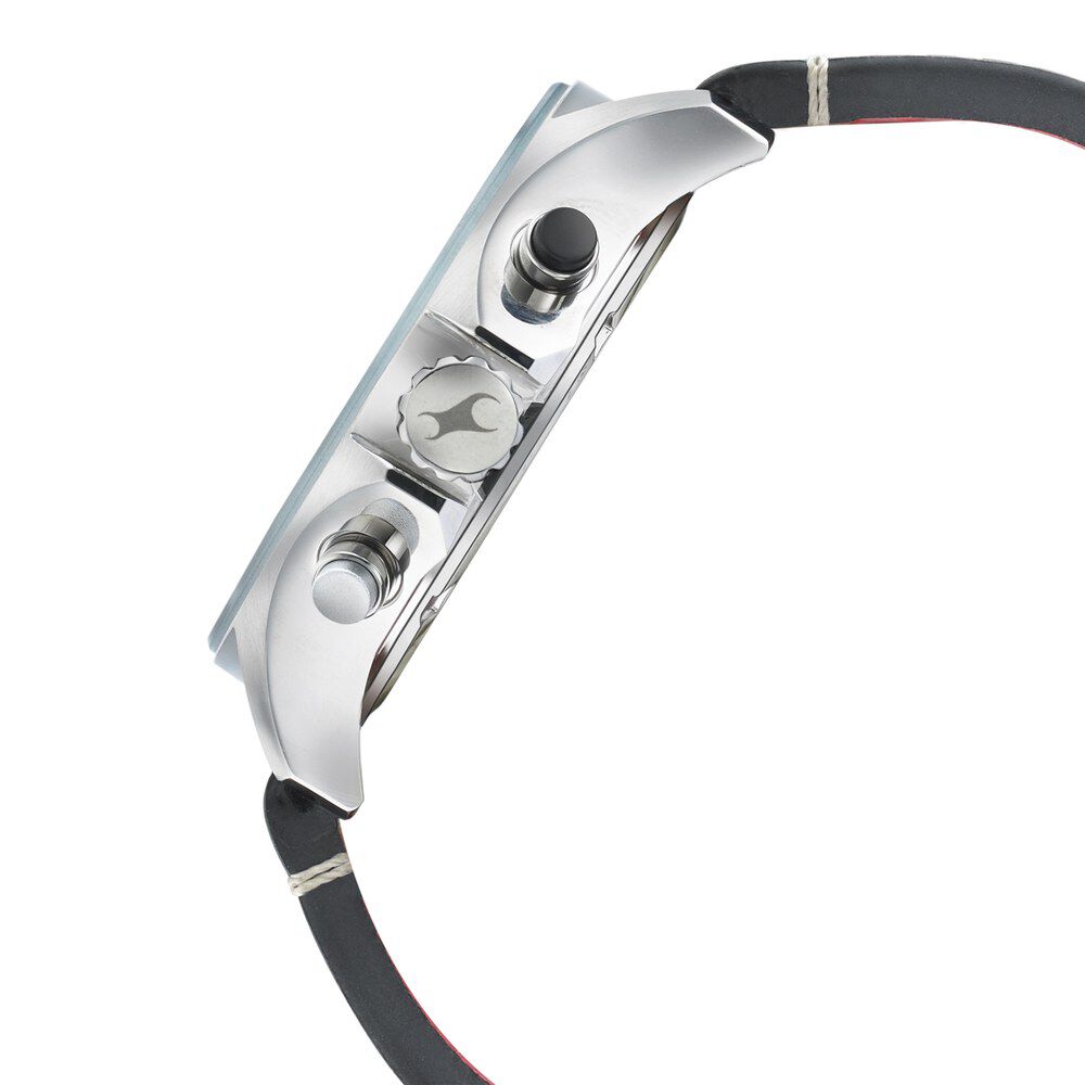 Fastrack Hitlist Quartz Chronograph White Dial Leather Strap Watch