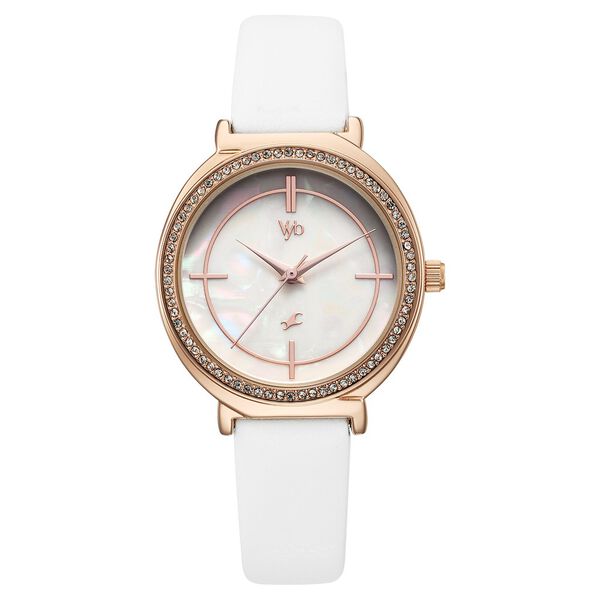Fastrack Vyb Spotlight Quartz Analog Mother of Pearl Dial White Leather Strap Watch For Girls - image number 1