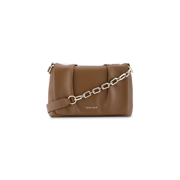Fastrack Pleated Shoulder Bag with Chain Detailing Sling in Tan - image number 1