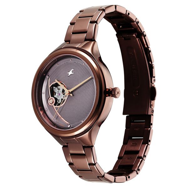 Fastrack Automatic Brown Dial Metal Strap Watch For Girls - image number 2