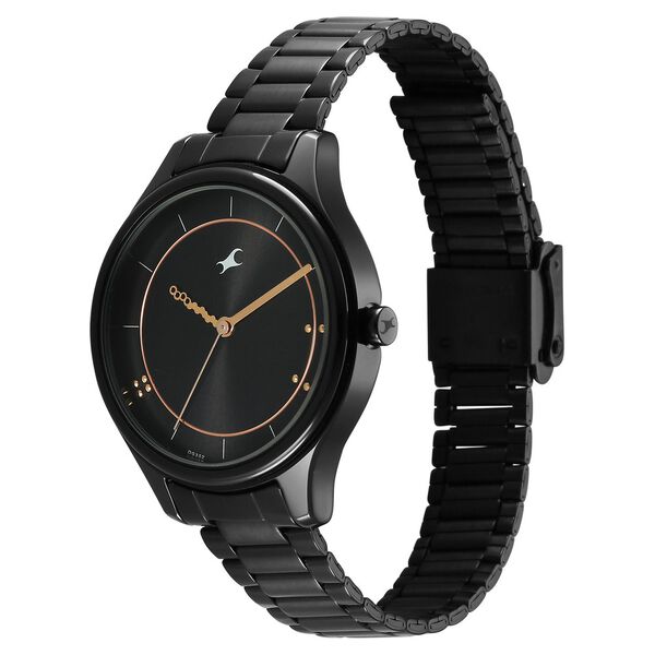 Fastrack Stunners Quartz Analog Black Dial Black Metal Strap Watch For Girls - image number 2
