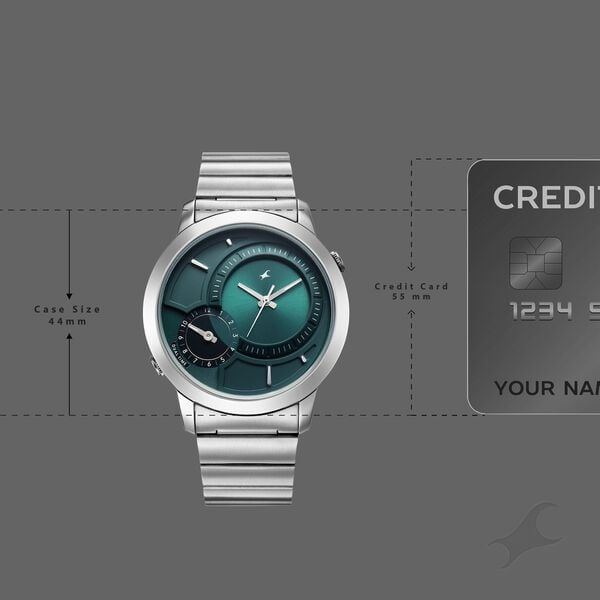 Fastrack Pulse IV Dual Time Watch for Men with Teal Green Sunray Dial & Silver Metal Strap - image number 3