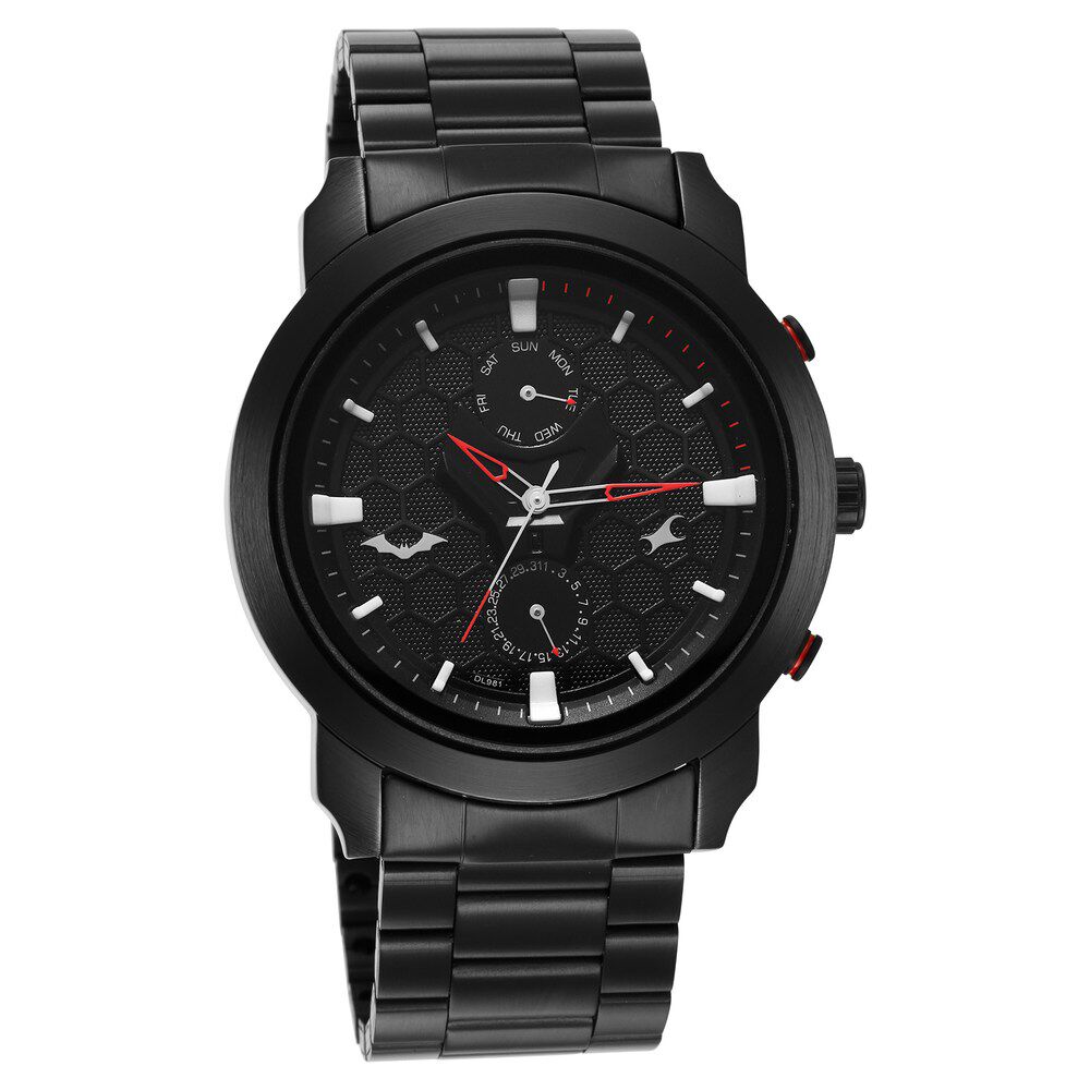 Buy Online Fastrack Batman Quartz Analog with Day and Date Black Dial Stainless Steel Strap Watch for Guys 3269km02 Fastrack