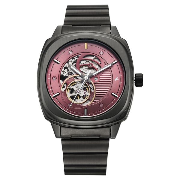 Fastrack Automatics Collection Pink Dial Grey Stainless Steel Strap Watch For Guys - image number 0