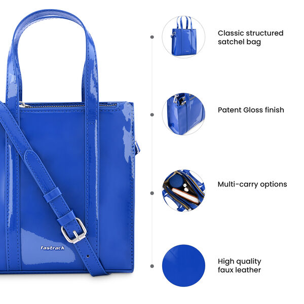 Fastrack Faux Leather Zipper Satchel in Cobalt - image number 8